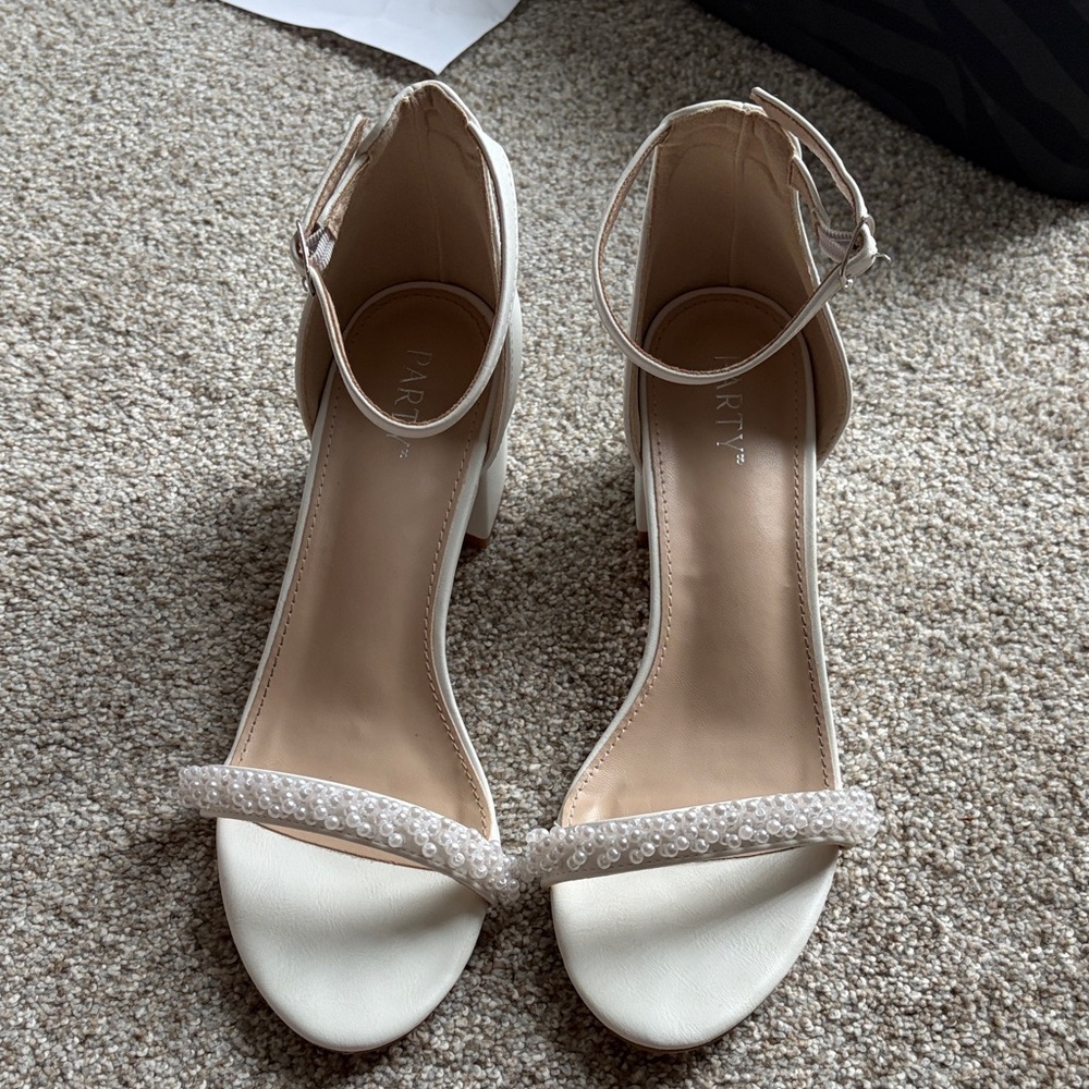 PARTY Ivory Pearl Ankle-Strap Block Heel Sandals